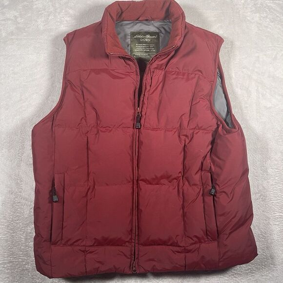 Vintage Eddie Bauer Premium Quilted Goose Down Puffer Vest Men's L‎ Red Full Zip - Picture 1 of 12